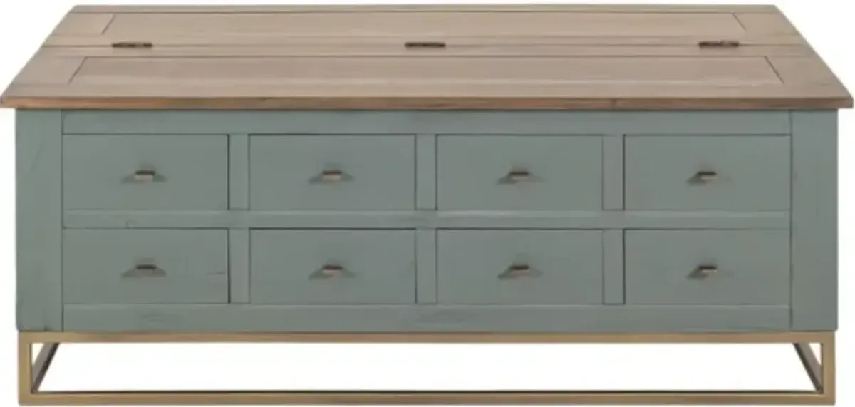 International Furniture Direct Timber Brown/Green Cocktail Table with Gold Base