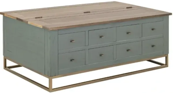 International Furniture Direct Timber Brown/Green Cocktail Table with Gold Base