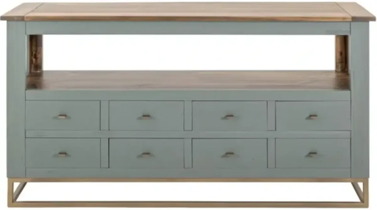 International Furniture Direct Timber Brown/Green Sofa Table with Gold Base