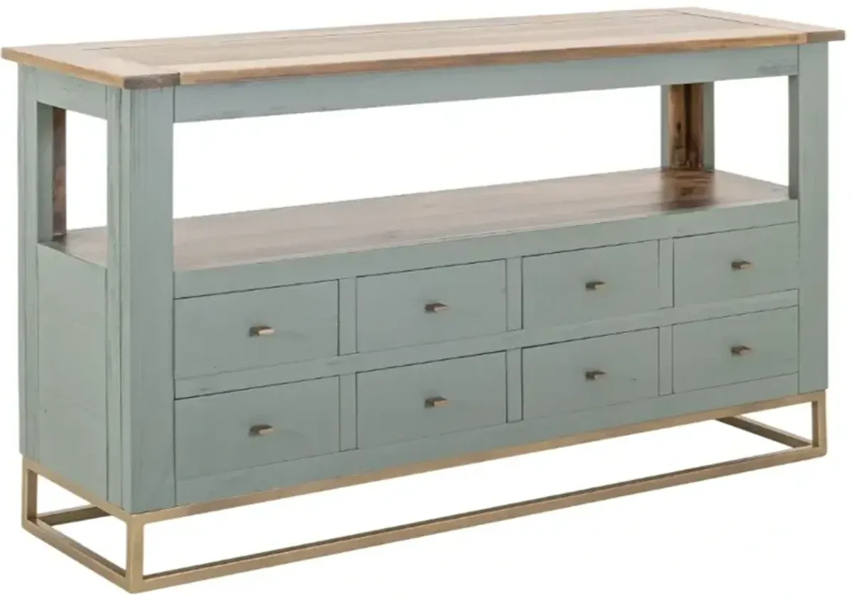 International Furniture Direct Timber Brown/Green Sofa Table with Gold Base