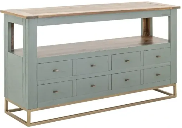 International Furniture Direct Timber Brown/Green Sofa Table with Gold Base