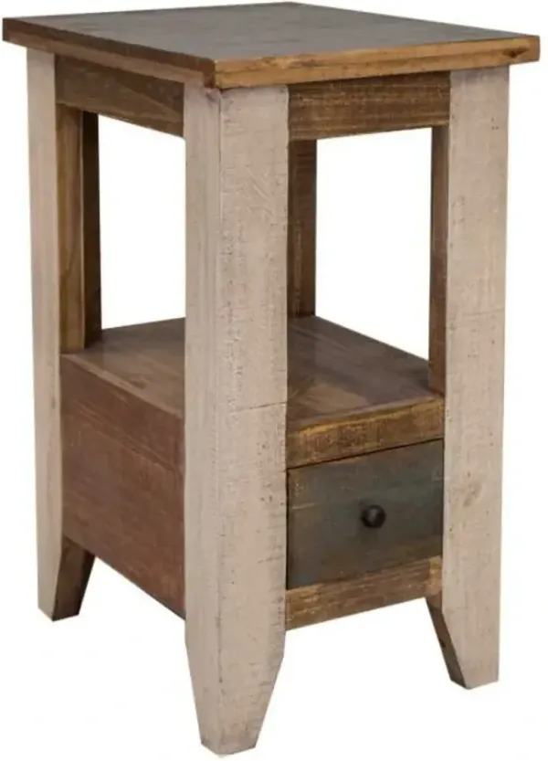 International Furniture Direct Antique Brown Chairside Table with Beige Base