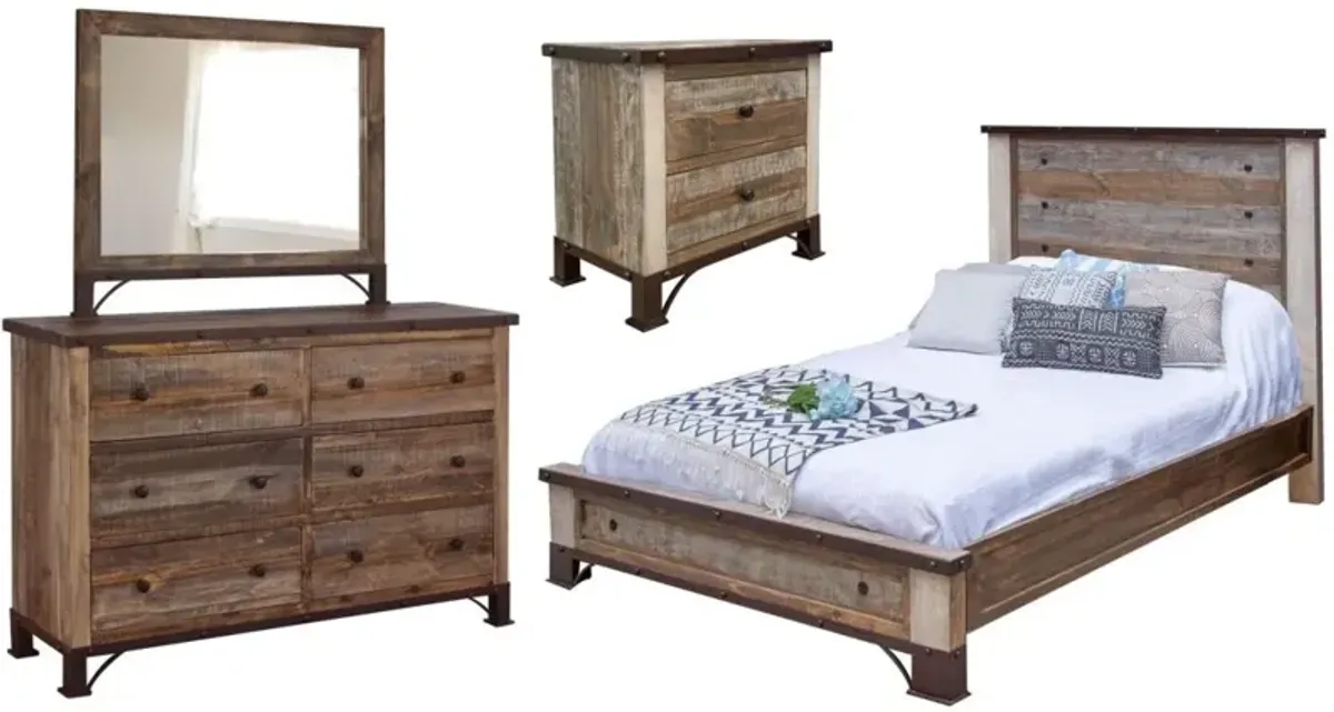International Furniture Antique Wood 4 Piece Queen Bed Set