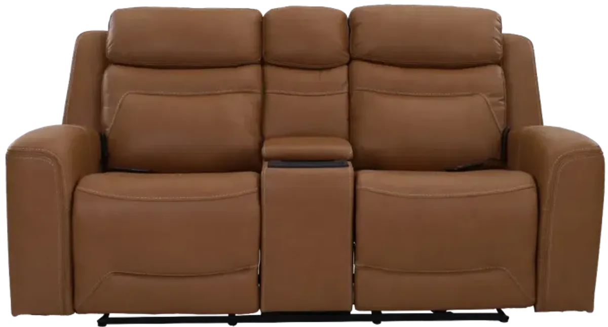 Kuka Home K-Motion Butternut Leather Power Reclining Console Loveseat