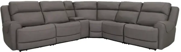 Kuka Home K-Motion 6 Piece Light Grey Leather Power Reclining Sectional