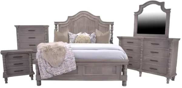 Vintage Furniture Faith Dove Gray King 4 Piece Bedroom Set
