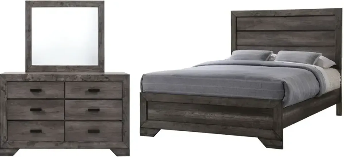 Elements International Nathan Gray Oak 3 Piece Full Bedroom Collection