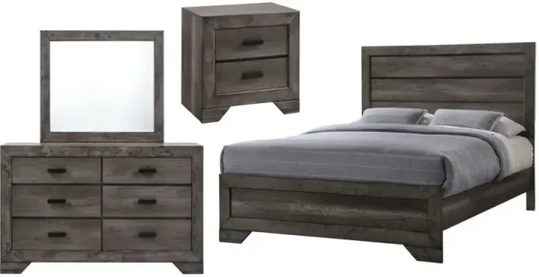 Elements International Nathan Gray Oak 4 Piece Full Bedroom Collection
