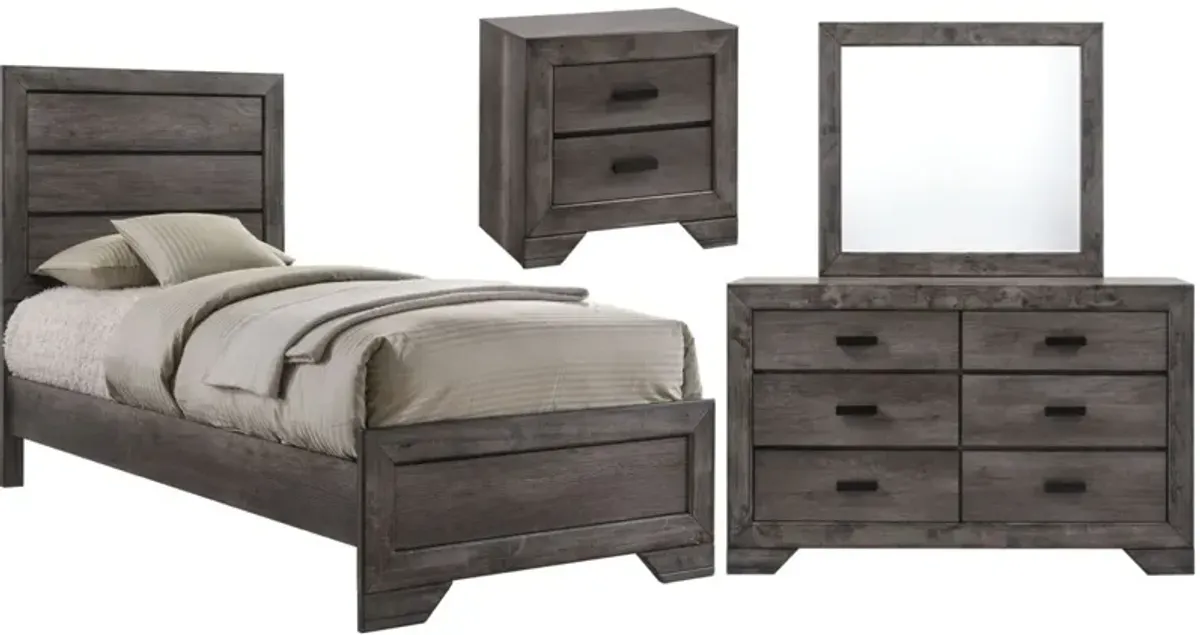 Elements International Nathan Gray Oak 4 Piece Twin Bedroom Collection