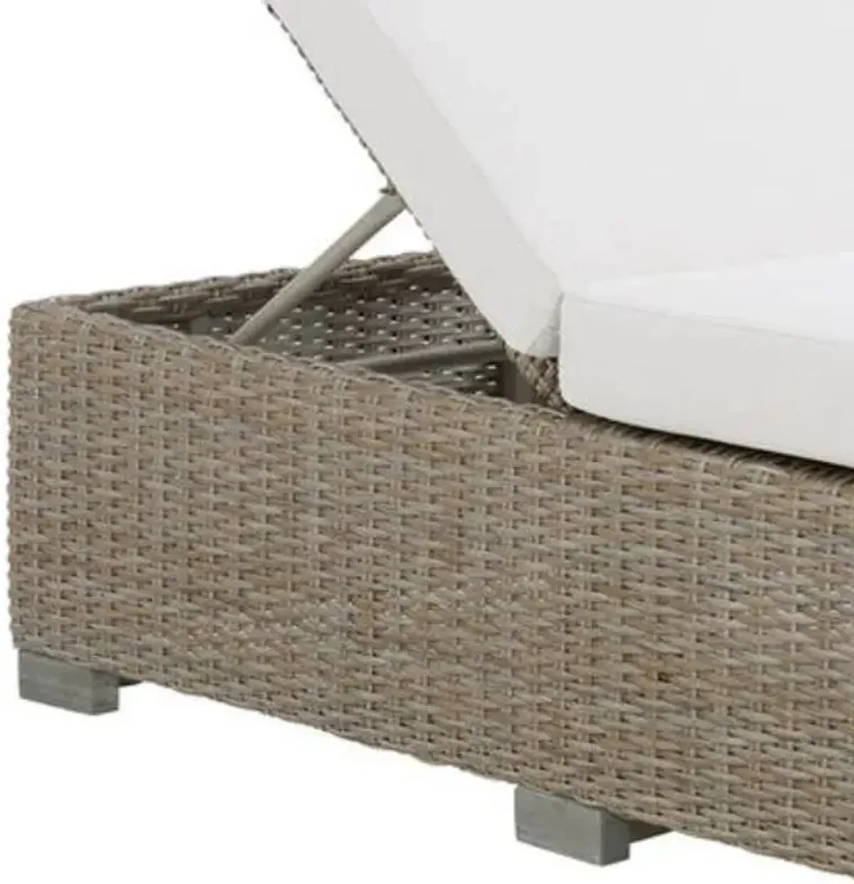 Elements International Ollie Tan/White Cream Olefin and Rattan Outdoor Chaise Lounge