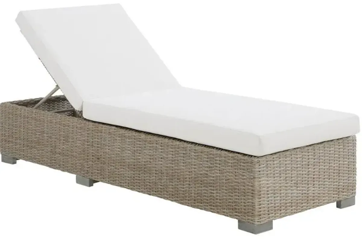 Elements International Ollie Tan/White Cream Olefin and Rattan Outdoor Chaise Lounge