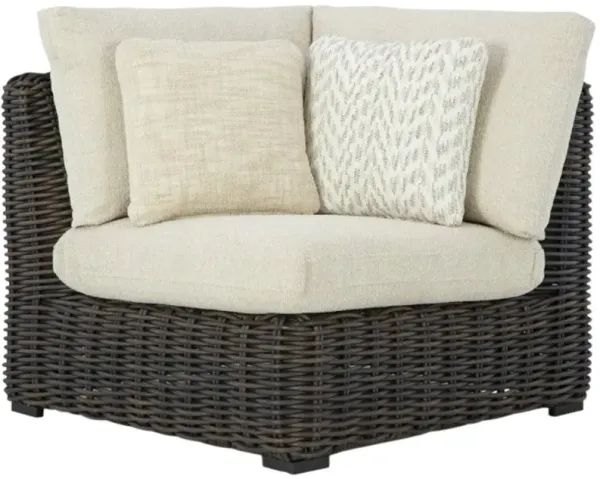 Signature Design by AshleyÂ® Kimora 3-Piece Beige/Dark Brown Fabric/Metal/Wicker L-Shape Outdoor Sectional