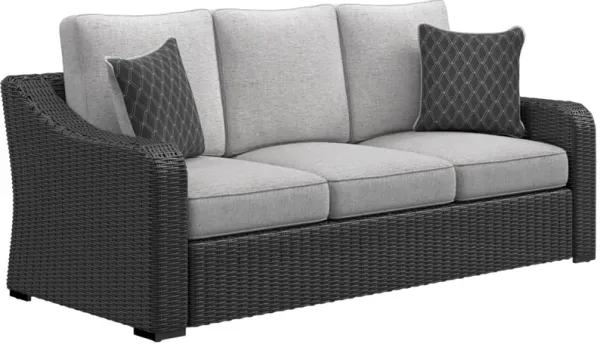 Signature Design by AshleyÂ® Beachcroft Black/Light Gray Outdoor Fabric/Resin Wicker Sofa