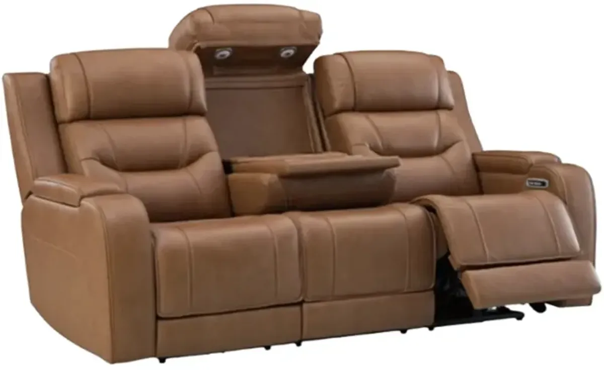 Signature Design by AshleyÂ® Knightington Caramel Power Reclining Sofa with Audio Seating