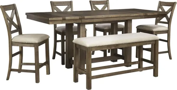 Signature Design by AshleyÂ® Moriville 6 Piece Grayish Brown Counter Height Dining Set