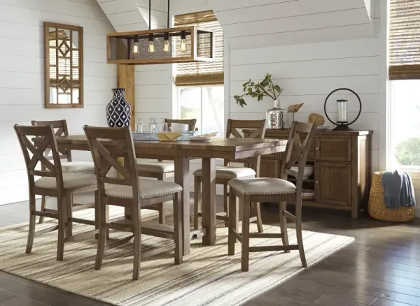 Signature Design by AshleyÂ® Moriville 5-Piece Grayish Brown Counter Height Dining Set