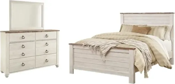 Signature Design by AshleyÂ® Willowton 3-Piece Whitewash Queen Panel Bed Set