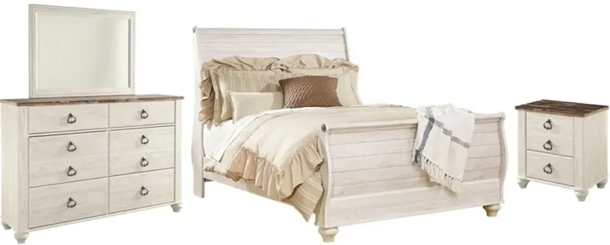 Signature Design by AshleyÂ® Willowton 4-Piece Whitewash Queen Sleigh Bed Set