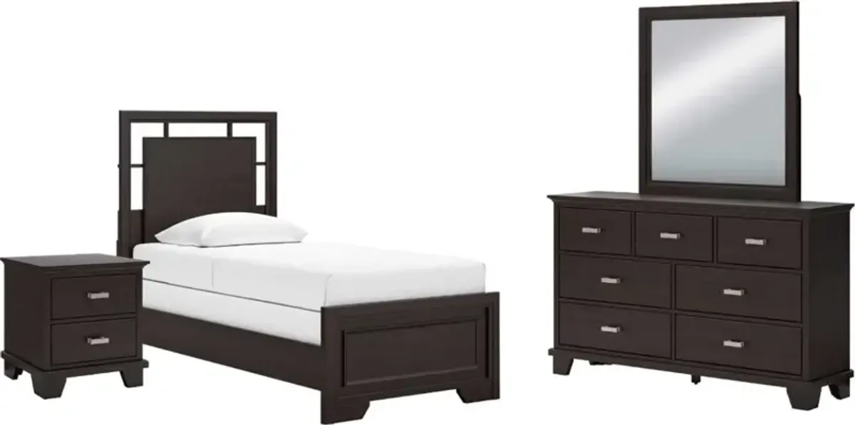Signature Design by AshleyÂ® Covetown 4-Piece Dark Brown Twin Panel Bedroom Set