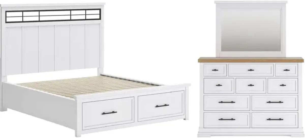Signature Design by AshleyÂ® Ashbryn 3-Piece White/Natural King Panel Storage Bed Set