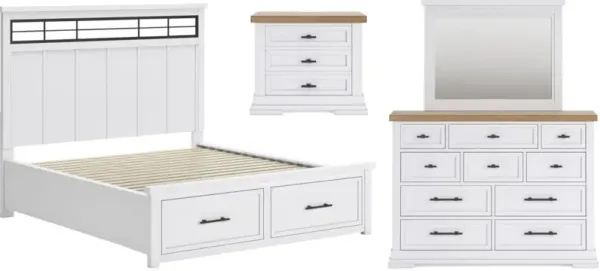 Signature Design by AshleyÂ® Ashbryn 4-Piece White/Natural King Panel Storage Bed Set