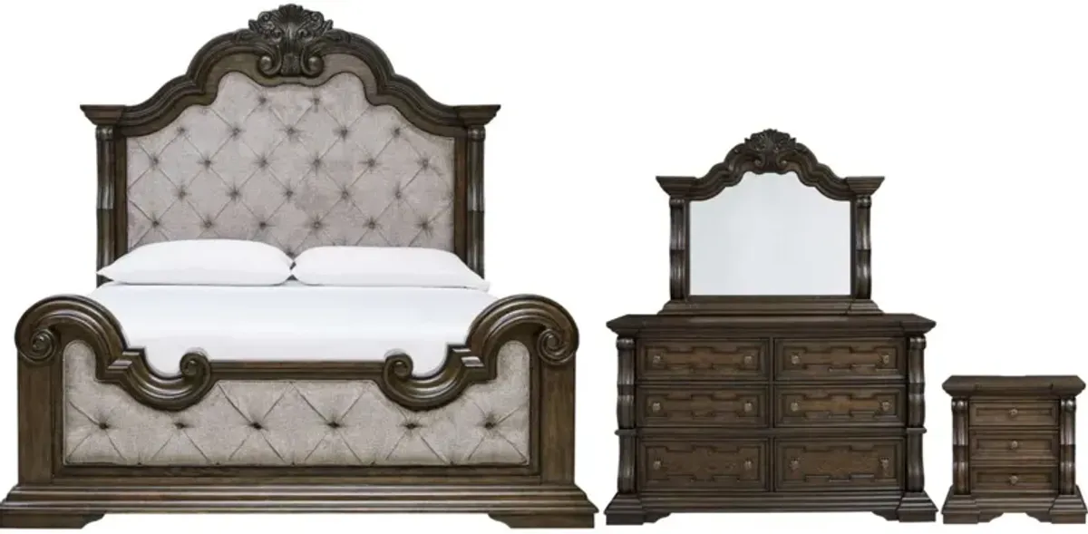 Signature Design by AshleyÂ® Maylee 4-Piece Dark Brown Queen Upholstered Bed Set