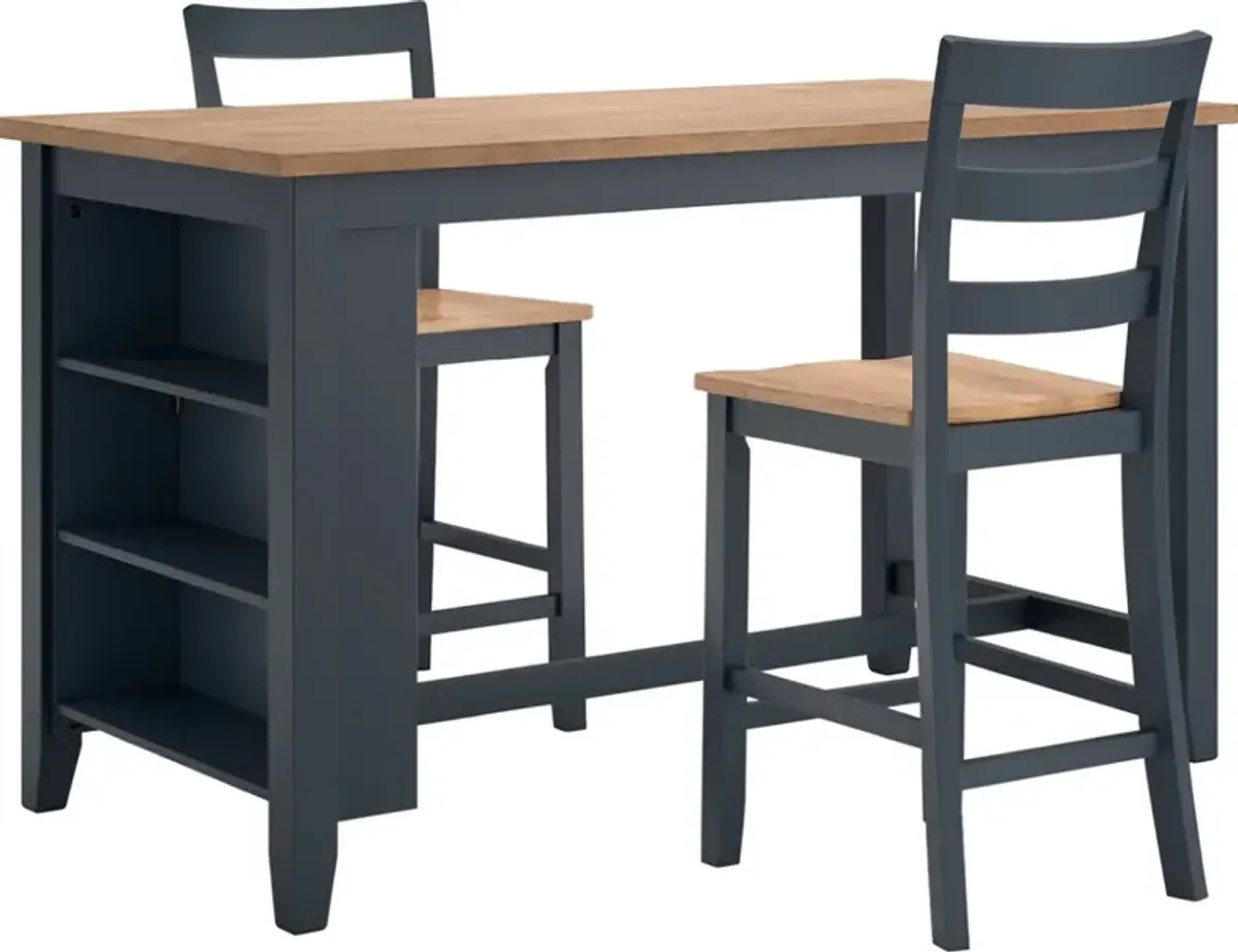 Signature Design by AshleyÂ® Gesthaven 3-Piece Natural/Blue Counter Height Dining Table Set