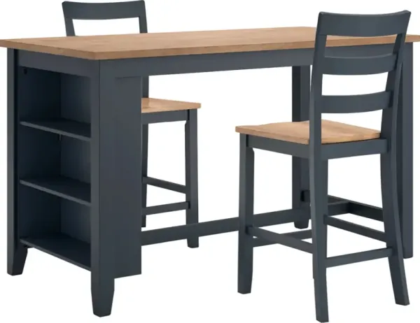 Signature Design by AshleyÂ® Gesthaven 3-Piece Natural/Blue Counter Height Dining Table Set