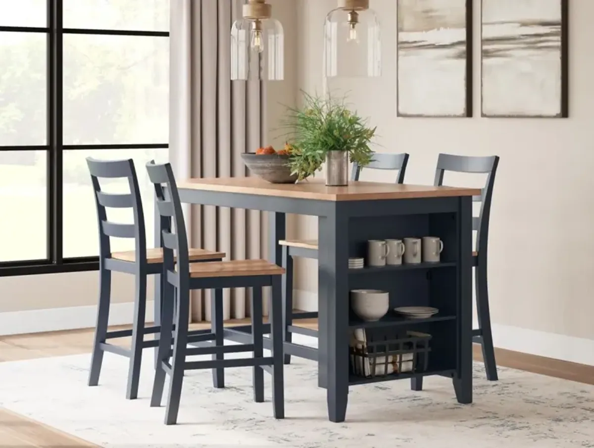 Signature Design by AshleyÂ® Gesthaven 5-Piece Natural/Blue Counter Height Dining Table Set