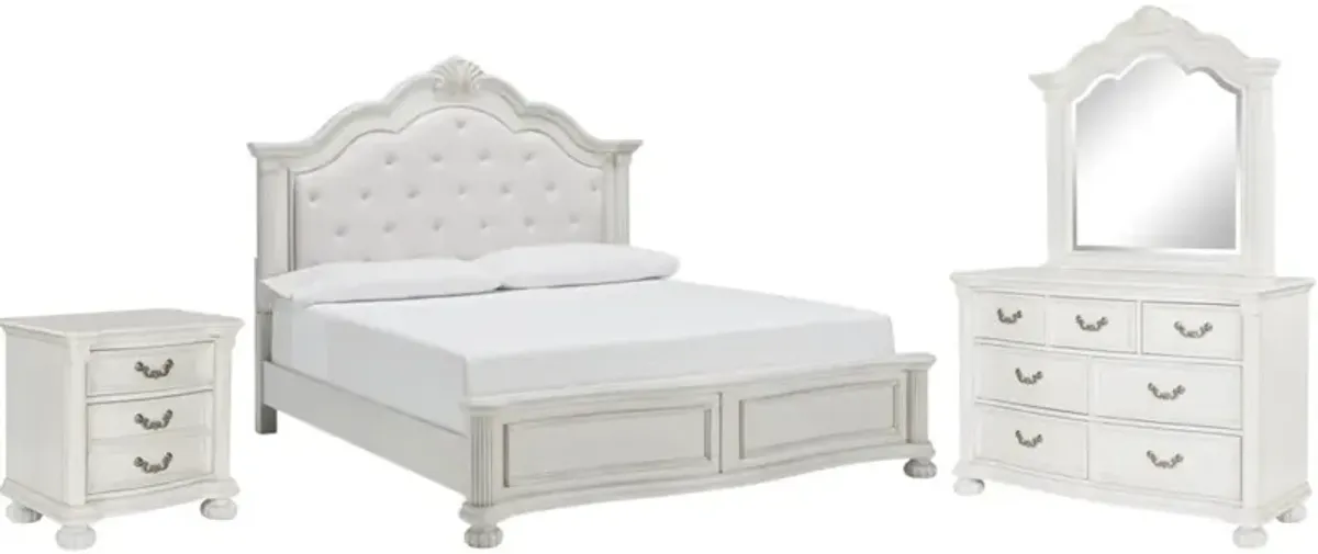 BenchcraftÂ® Montelaine 4-Piece Antique White Queen Upholstered Bedroom Set