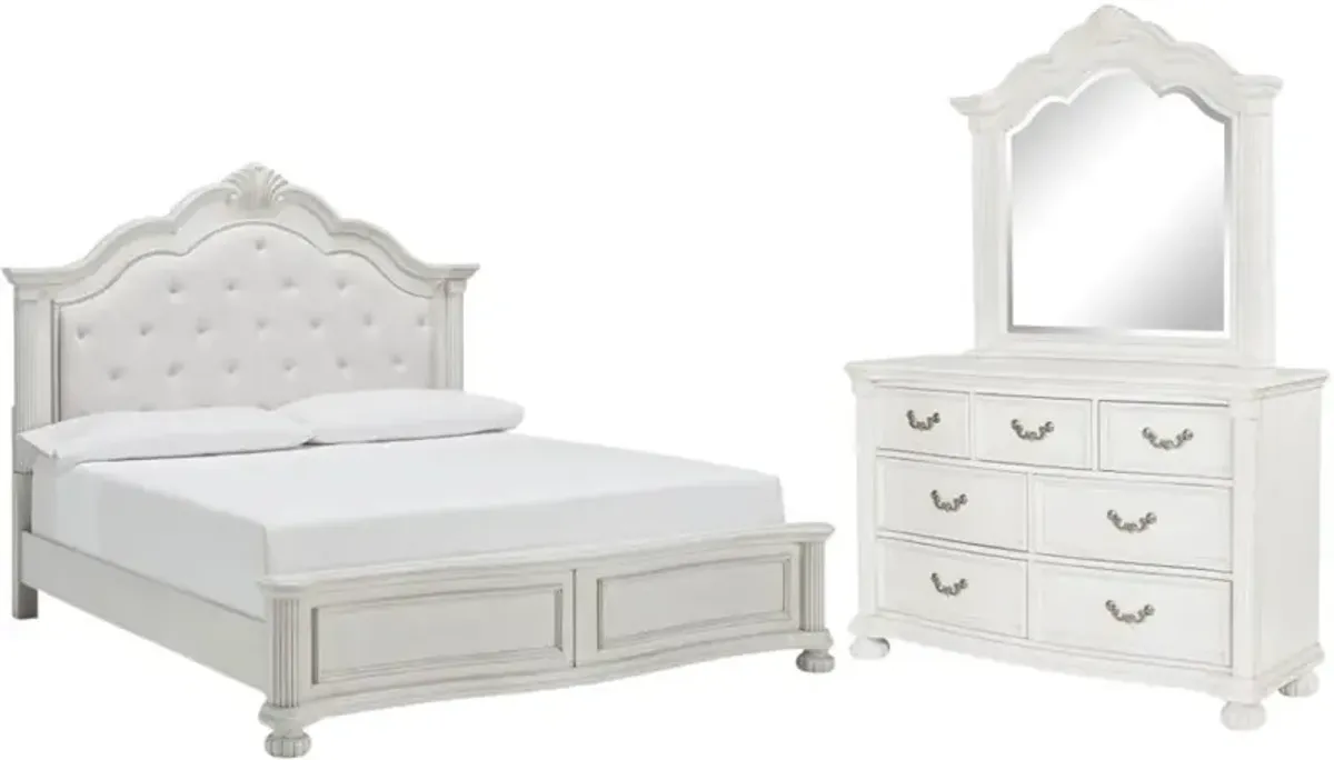 BenchcraftÂ® Montelaine 3-Piece Antique White King Upholstered Bedroom Set