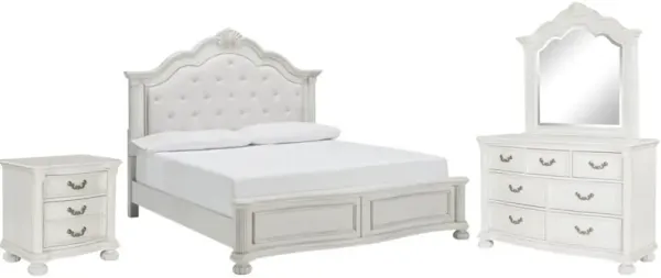 BenchcraftÂ® Montelaine 4-Piece Antique White King Upholstered Bedroom Set