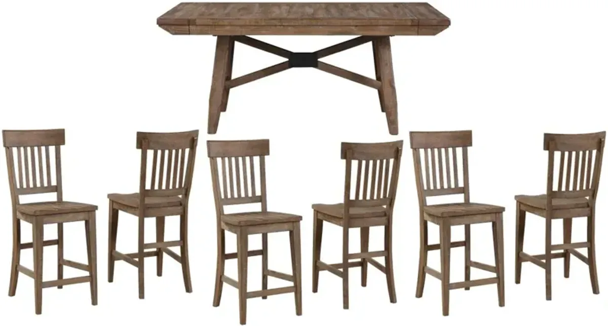 Steve Silver Co. Riverdale 7-Piece Driftwood Counter Height Dining Table Set