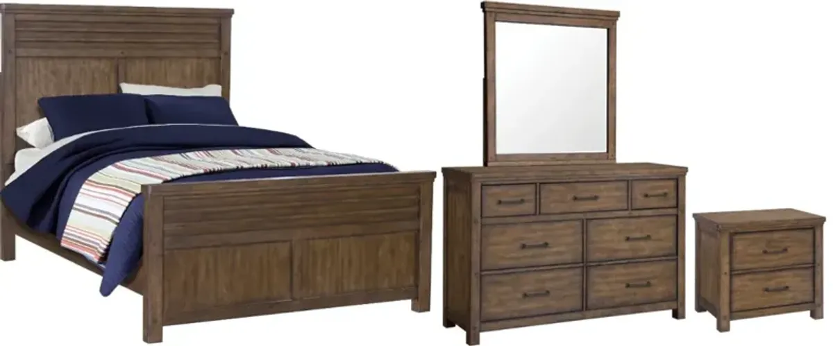 Samuel Lawrence Furniture Cambridge 4-Piece Rich Warm Brown Queen Panel Youth Bedroom Set