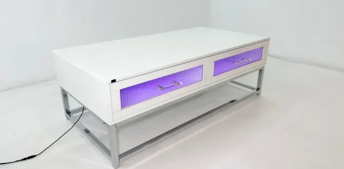 Elements International Chandra Glossy White Coffee Table with LED and Battery Pack
