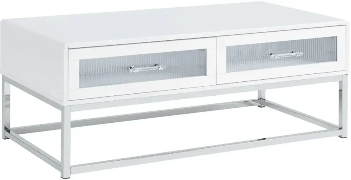 Elements International Chandra Glossy White Coffee Table with LED and Battery Pack