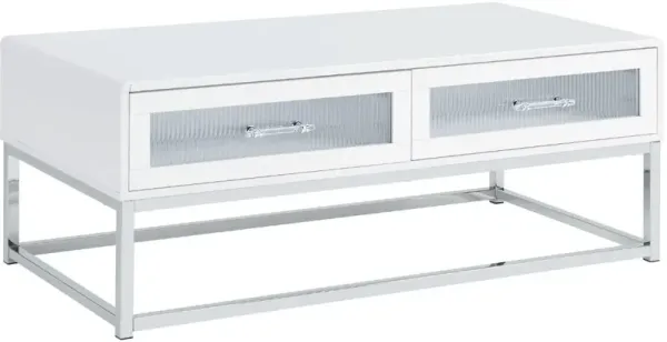 Elements International Chandra Glossy White Coffee Table with LED and Battery Pack