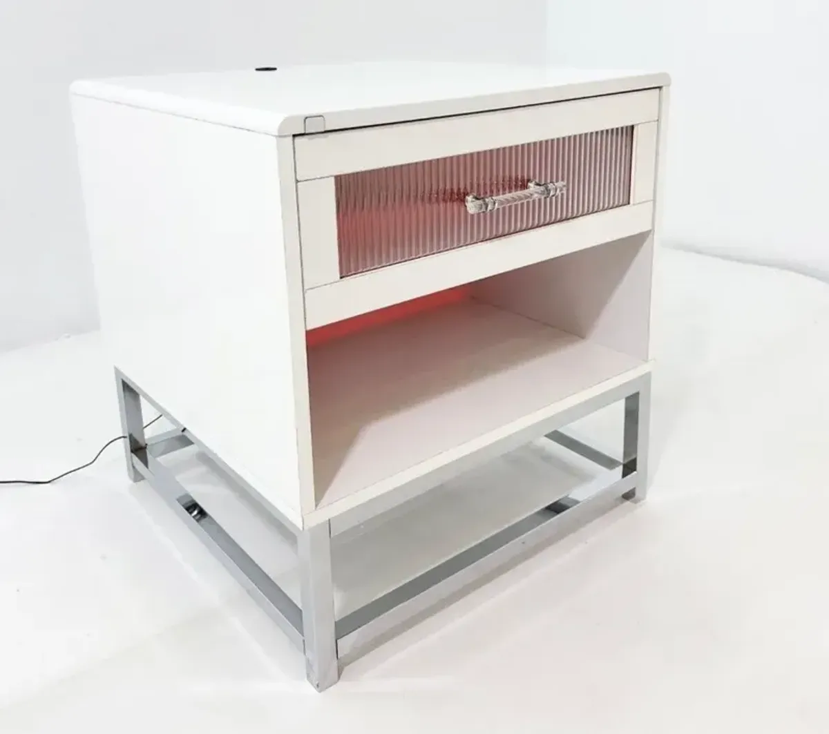 Elements International Chandra Glossy White End Table with LED and Battery Pack