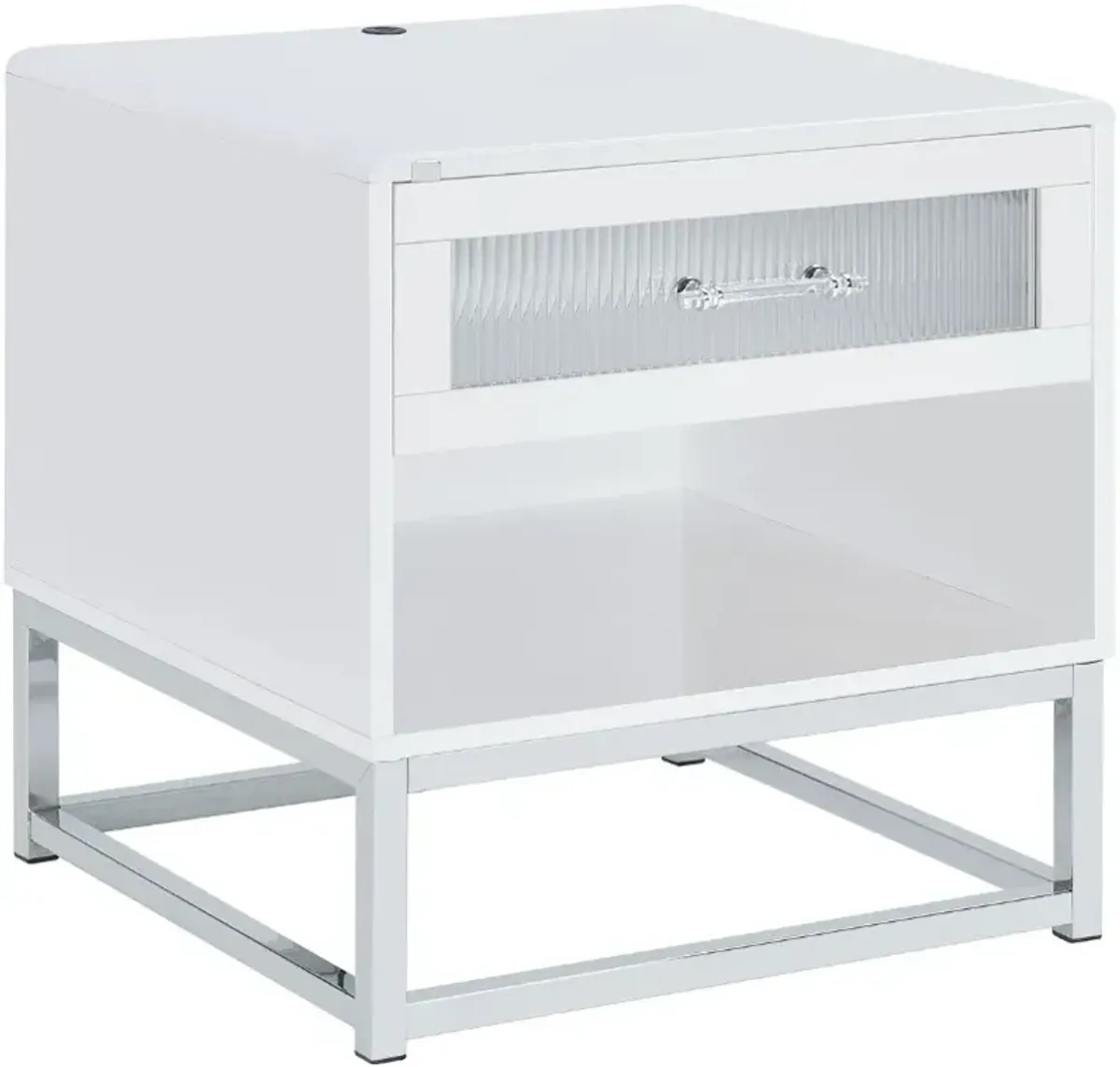 Elements International Chandra Glossy White End Table with LED and Battery Pack