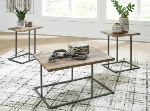 Signature Design by AshleyÂ® Albreane 3-Piece Grayish Brown Occasional Table Set with Black Base
