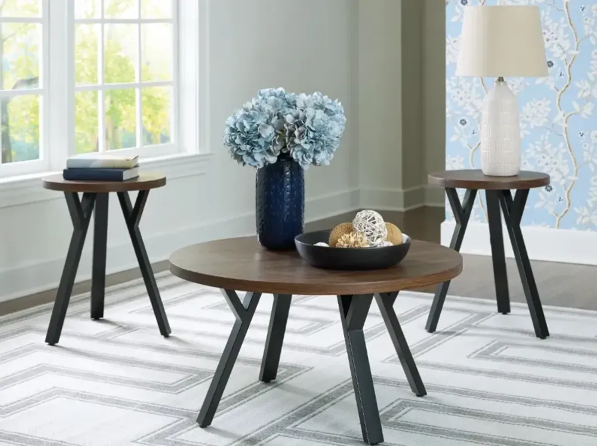 Signature Design by AshleyÂ® Elbrynn 3-Piece Brown Occasional Table Set with Matte Black Base