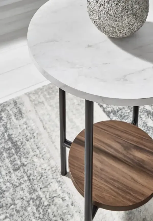 Signature Design by AshleyÂ® Wrenwich 3-Piece Brown/White Occasional Table with Black Base Set