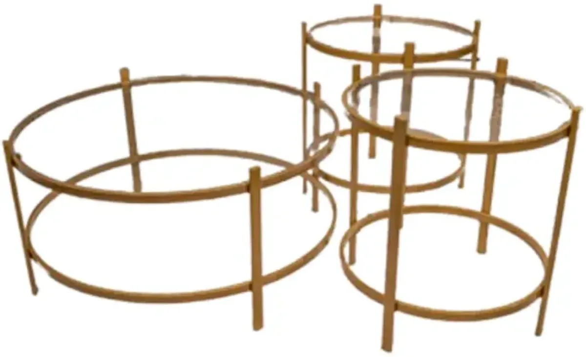 Signature Design by AshleyÂ® Pearlox 3-Piece Glass Top Occasional Table Set with Gold Base