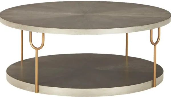 Signature Design by AshleyÂ® Ranoka Platinum Round Cocktail Table with Antique Gold Legs