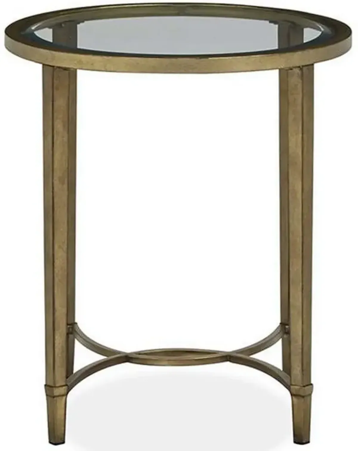 Magnussen HomeÂ® Copia Glass Top Oval End Table with Antiqued Tint Metal Base