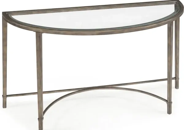 Magnussen HomeÂ® Copia Glass Top Demilune Sofa Table with Antiqued Tint Metal Base