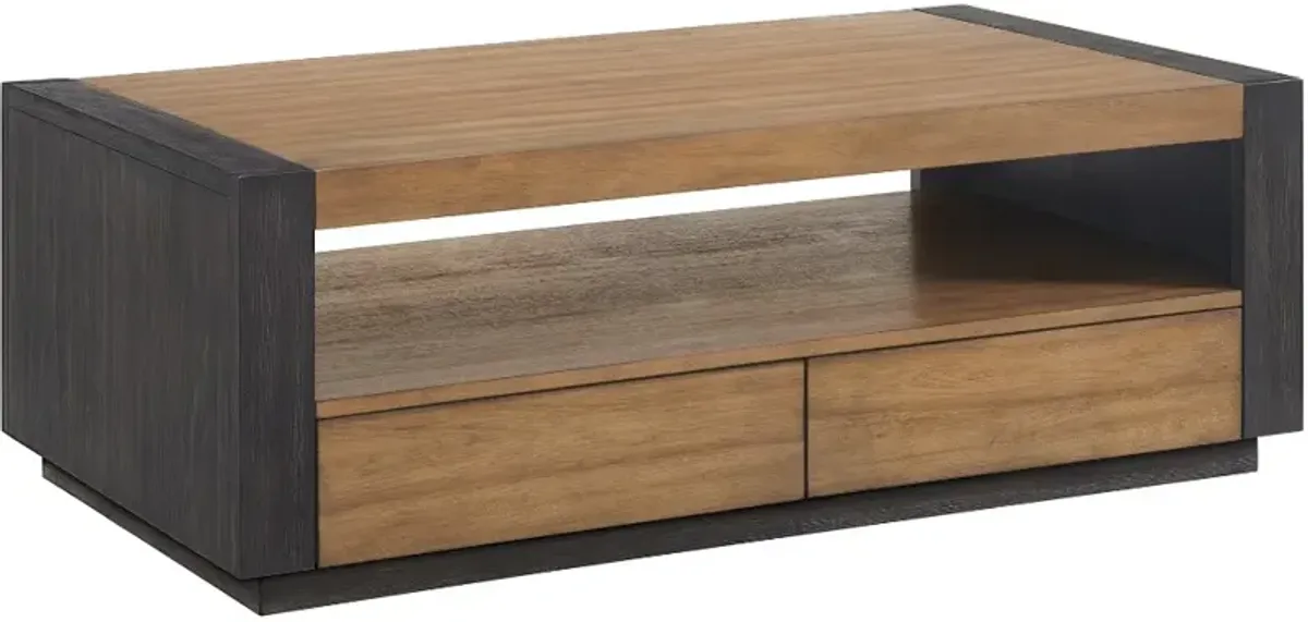 Elements International Breckenridge Light Oak Coffee Table with Black Frame