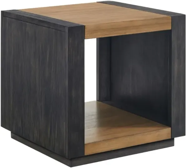 Elements International Breckenridge Light Oak End Table with Black Frame