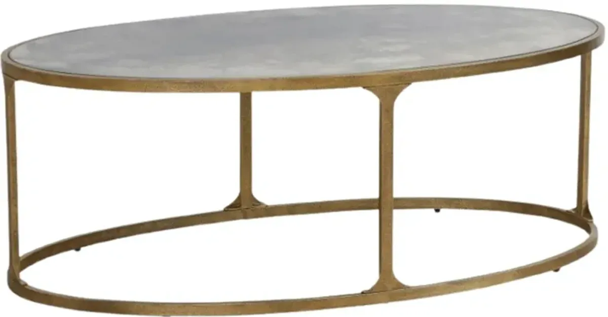 Signature Design by AshleyÂ® Korajane Glass Top Oval Cocktail Table with Antique Gold Base