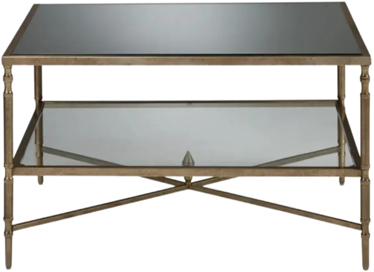 Signature Design by AshleyÂ® Cloverty Glass Table Top Coffee Table with Aged Gold Metal Base